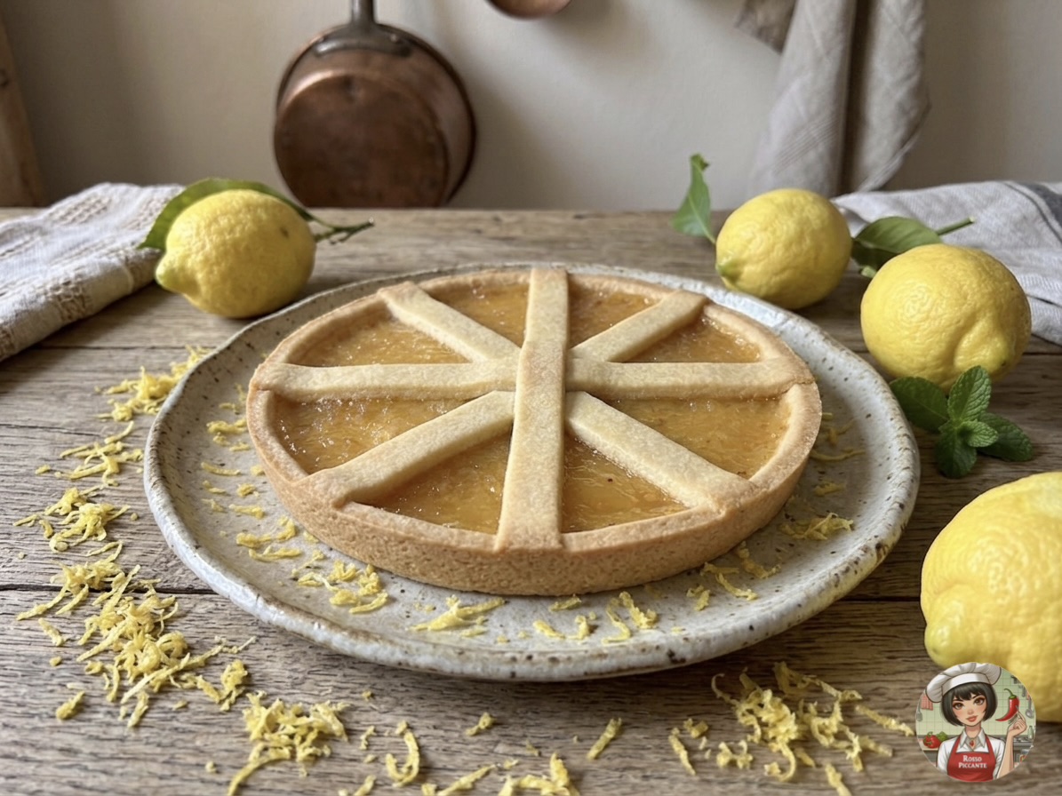 "Crostata rustica con marmellata di limoni fatta in casa e limoni freschi"