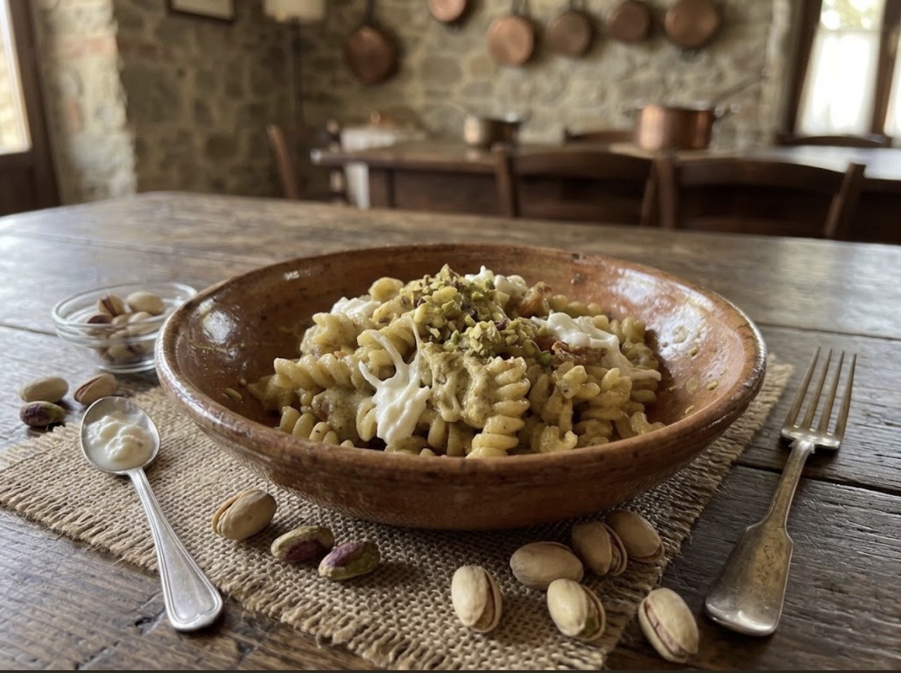 fusilli-pesto-pistacchio-guanciale-stracciatella